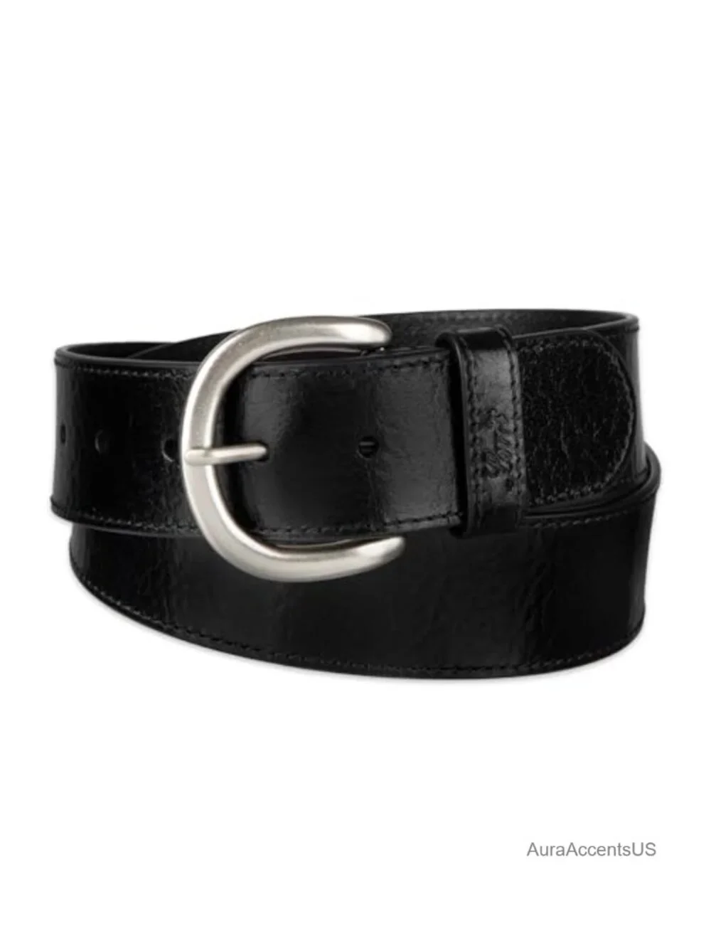 Genuine Leather Waist Belt with Curved Harness Buckle
